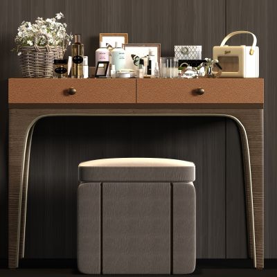 现代实木皮革化妆桌矮凳化妆品组合