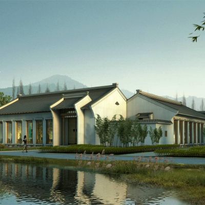 中式四合院别墅 建筑外观 中式会所建筑外观