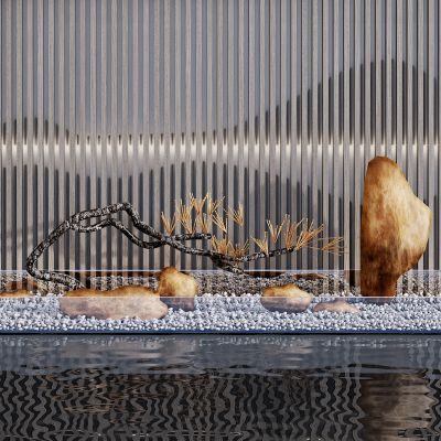 新中式山水景雕塑摆件组合 中式假山迎客松盆景 新中式庭院景观小品枯山水