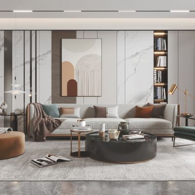 现代客厅餐厅，沙发，餐桌，电视柜