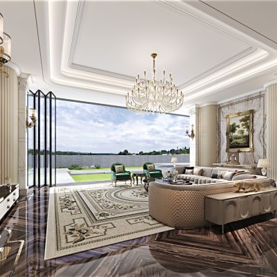 现代轻奢别墅客厅