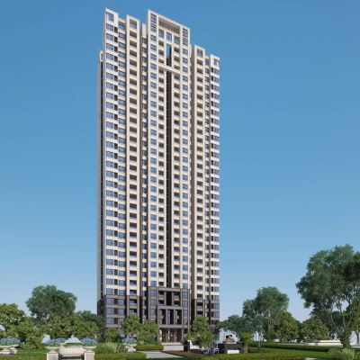 现代高层住宅 建筑外观 庭院景观
