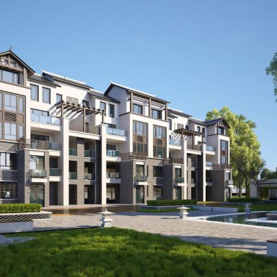 新中式徽派多层住宅 洋房 建筑外观