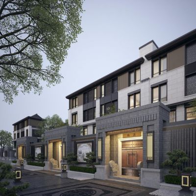 新中式新亚洲联排别墅建筑外观