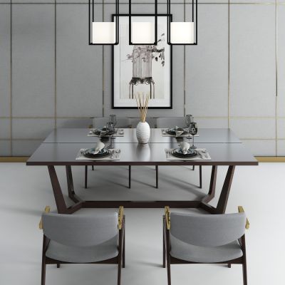 新中式餐桌椅吊灯组合