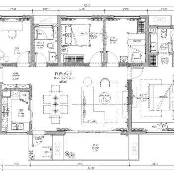 宝能双龙科技城项目105㎡三居室（A-1）样板房设计施工图CAD施工图
