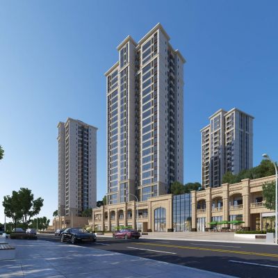 欧式高层住宅建筑外观 沿街商业街