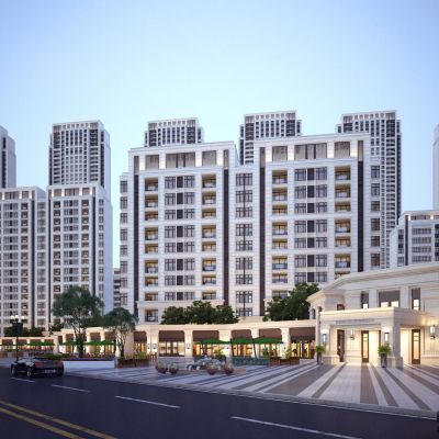 欧式高层住宅建筑外观 沿街商业街