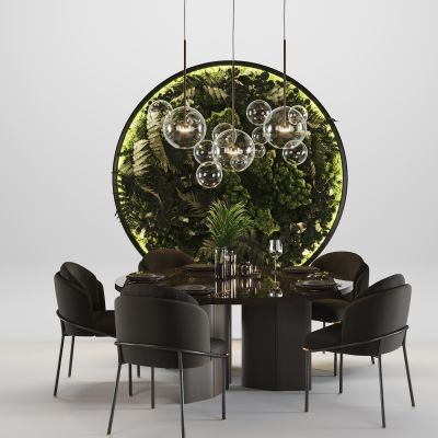 现代餐桌椅吊灯组合