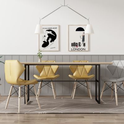 北欧餐桌椅 吊灯 装饰画