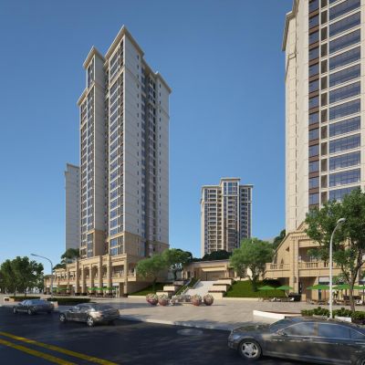 欧式高层住宅建筑外观 沿街商业街