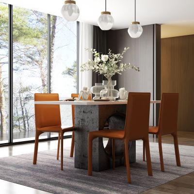 现代餐厅 餐桌椅 吊灯 餐具 饰品