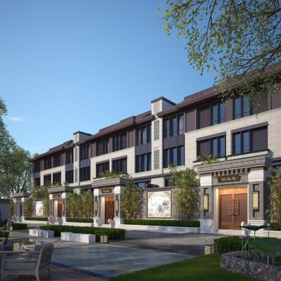 新中式新亚洲联排别墅建筑外观