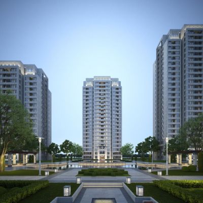 现代欧式大都会高层住宅 建筑外观 小区景观
