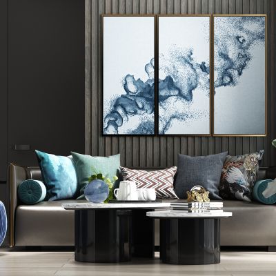 现代轻奢休闲绒布多人沙发 茶几 饰品组合