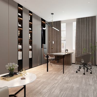 现代经理办公室，领导办公室，董事长办公室，书柜，书架，书桌，老板台，写字台