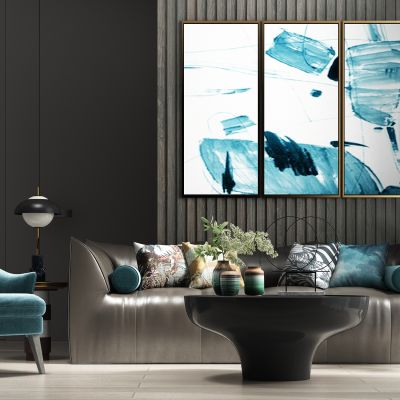 现代轻奢休闲绒布多人沙发茶几饰品组合