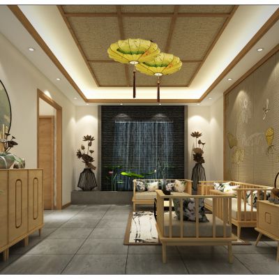 新中式民宿鲜花大厅