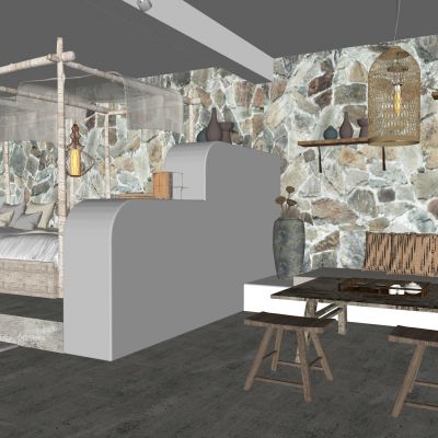 现代农村风俗民宿卧室餐厅