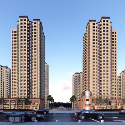 欧式高层住宅 建筑外观 沿街商业街