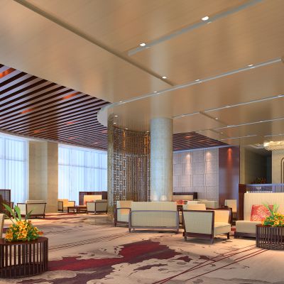 新中式酒店大堂休闲区