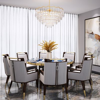 新中式圆形餐桌椅 吊灯组合