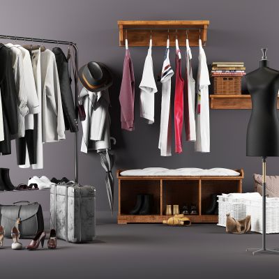 现代帽鞋服衣架 挂衣板换鞋凳包包模特