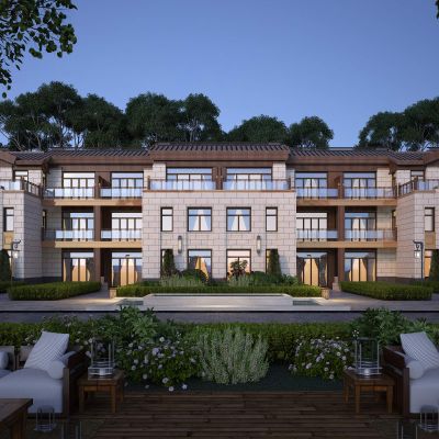 现代新中式新亚洲联排别墅 建筑外观