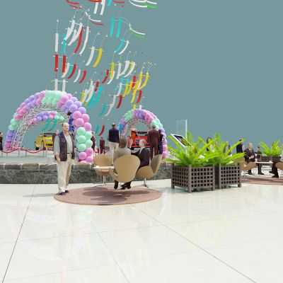 展览车展气球 展厅 户外展览 人物 橱窗展示 气球拱形门 展览