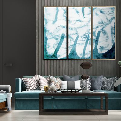 现代轻奢休闲绒布多人沙发 茶几 饰品组合