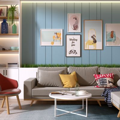 北欧客厅 沙发椅子 茶几 陈设品组合