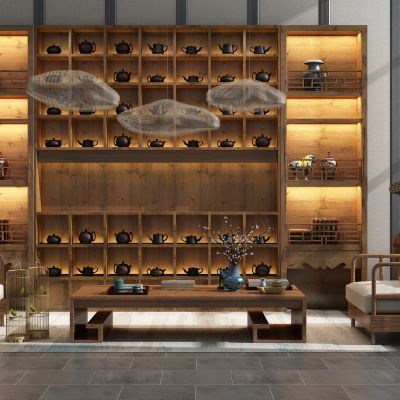 新中式茶室茶桌椅装饰柜