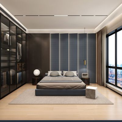 现代极简卧室 衣柜 床