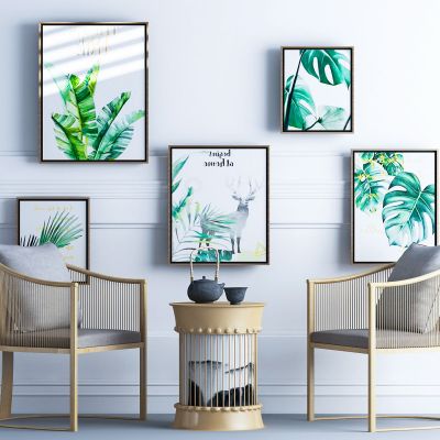 中式单椅茶几挂画组合