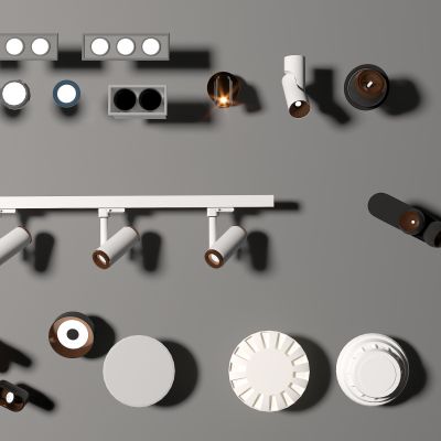 现代明装轨道射灯斗胆灯筒灯消防烟感消防喷淋