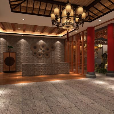 新中式茶馆 中式庭院休闲区