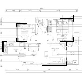 金螳螂_俪珠华庭85㎡现代二居室家装样板间装饰设计施工图