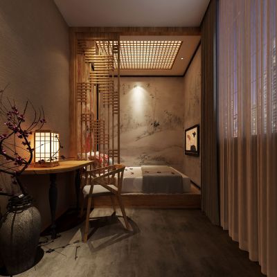 日式酒店客房 日式主题 台灯 花格