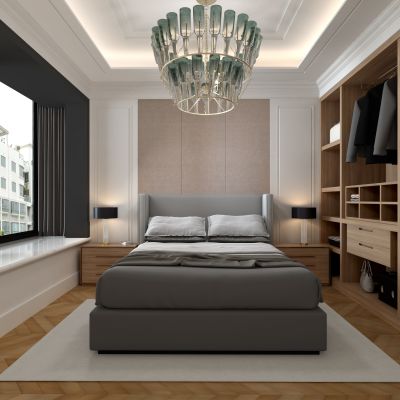 现代卧室 床 吊灯