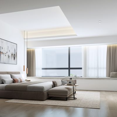 现代简约卧室 吊灯床尾踏衣柜装饰画吊灯