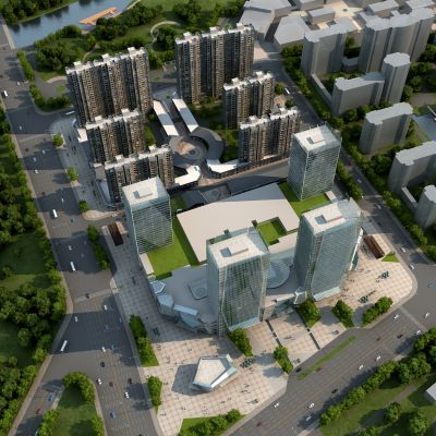 现代小区规划 商业建筑 办公楼 住宅楼 城市规划 配楼 商业裙房 商业广场