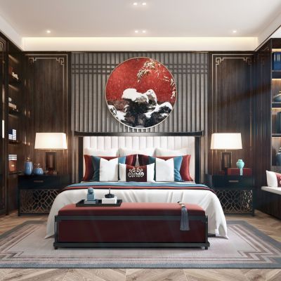 新中式卧室 新中式衣柜 飘窗