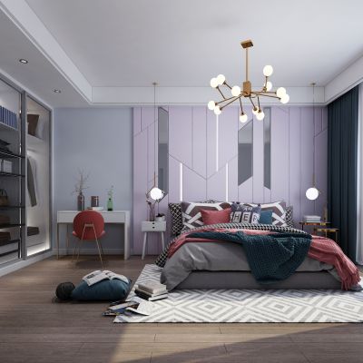 现代卧室 床头柜吊灯吊线灯衣柜