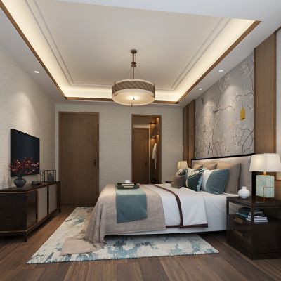 新中式双人床 床头柜