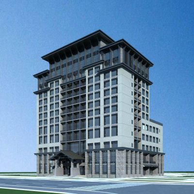 中式高层酒店 建筑外观