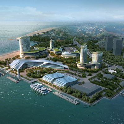 现代厦门五通航空港 港口码头 现代高层酒店办公楼 建筑外观