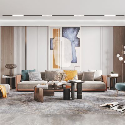 现代客厅餐厅，沙发，餐桌，电视柜