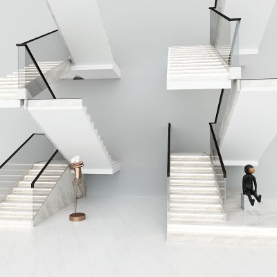 现代楼梯，别墅楼梯，玻璃楼梯扶手，楼梯间