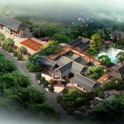 中式会所 度假山庄 民宿酒店建筑外观