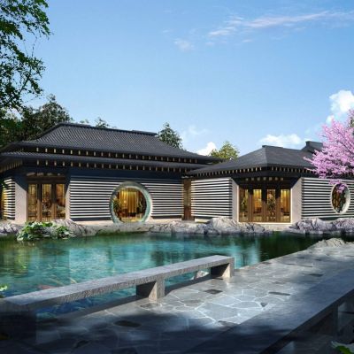 新中式会所 别墅 园林建筑外观